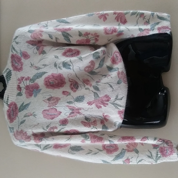 Vintage Floral Muckneck Sweater Silk & Angora Lambswool Small - Picture 1 of 12
